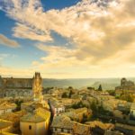 Orvieto medieval town and Duomo cathedral church aerial view. It