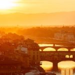 Bridges the arno river florence italy old town in evening sunset