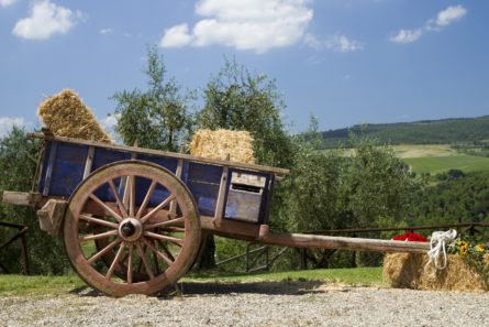 antique wagon on a farm in the Tuscan countryside