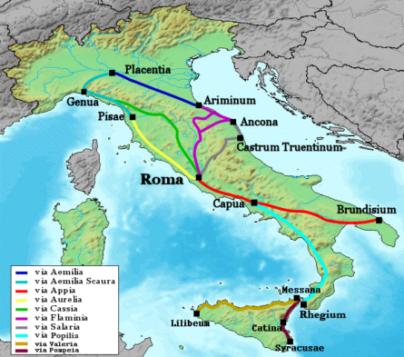 Map of Roman roads in Italy 445x393 - Things to do in Rome: The Appian Way